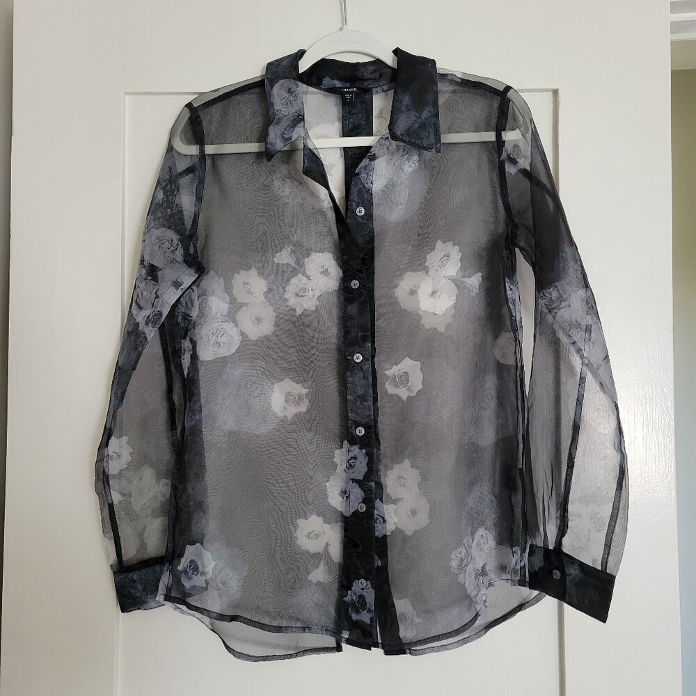 [J Brand] Button Up Sheer Floral Black with Button Open Back Blouse